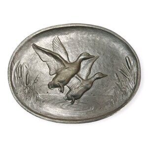 Vintage Pewter Decorative Plate 12" Duck Mallard Wildlife MCM